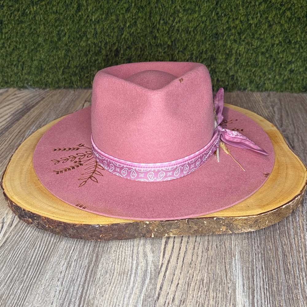 Lack Of Color Dusty Pink Felt Rancher Hat with Feather Trim - Picture 2 of 12